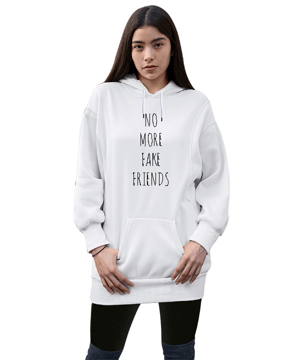 Tisho - no more fake friends Kadın Uzun Hoodie Kapüşonlu Sweatshirt