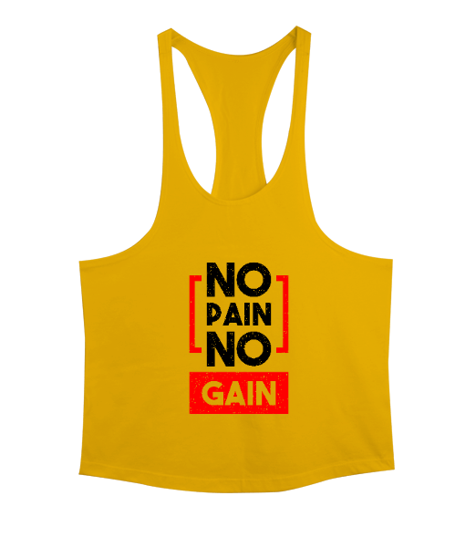 Tisho - No Pain No Gain Baskılı Sarı Erkek Tank Top Atlet