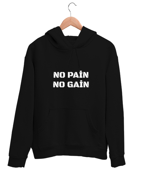 Tisho - No pain no gain baskılı Siyah Unisex Kapşonlu Sweatshirt