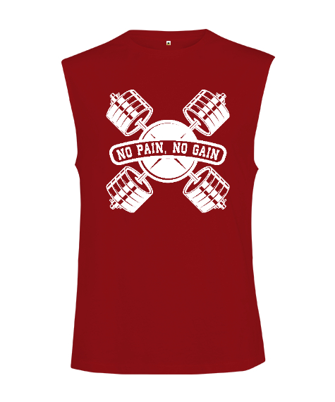 Tisho - No Pain, No Gain Fitness Motivasyon Kırmızı Kesik Kol Unisex Tişört