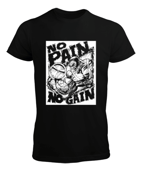 Tisho - No Pain No Gain Gym Bodybuilding Motivasyon Baskılı Siyah Erkek Tişört