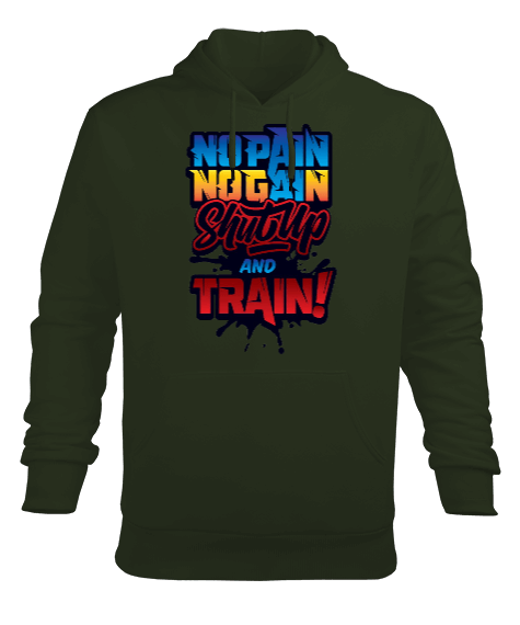 Tisho - No Pain No Gain Shut Up And Train Vücut Geliştirme GYM Bodybuilding Fitness Baskılı Erkek Kapüşonlu Hoodie Sweatshirt