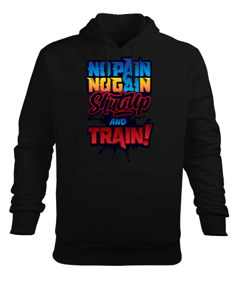 Tisho - No Pain No Gain Shut Up And Train Vücut Geliştirme GYM Bodybuilding Fitness Baskılı Erkek Kapüşonlu Hoodie Sweatshirt