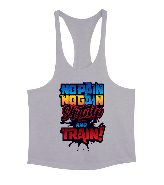 Tisho - No Pain No Gain Shut Up And Train Vücut Geliştirme GYM Bodybuilding Fitness Baskılı Erkek Tank Top Atlet