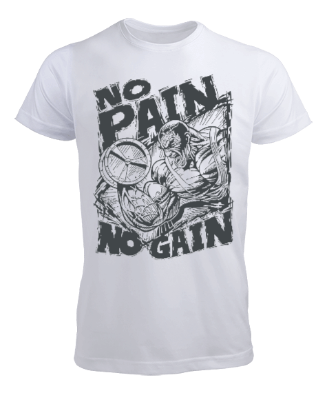 Tisho - No Pain No Gain Vücut Geliştirme GYM Bodybuilding Fitness Baskılı Erkek Tişört