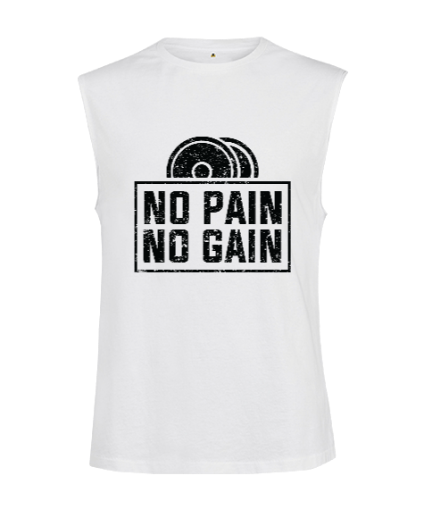 Tisho - No Pain No Gain Vücut Geliştirme GYM Bodybuilding Fitness Baskılı Kesik Kol Unisex Tişört