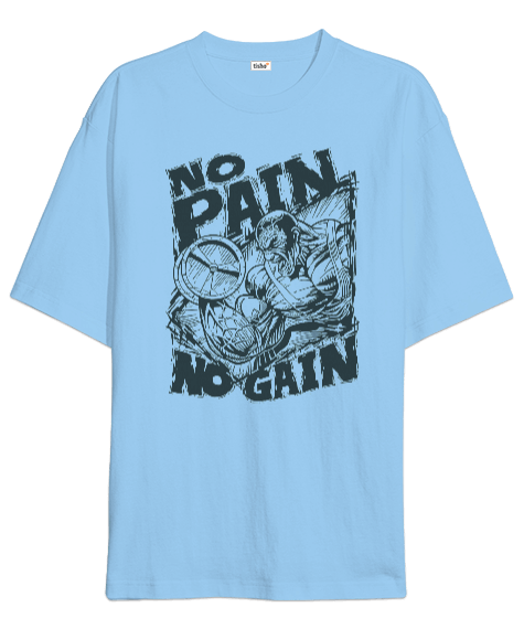 Tisho - No Pain No Gain Vücut Geliştirme GYM Bodybuilding Fitness Baskılı Oversize Unisex Tişört