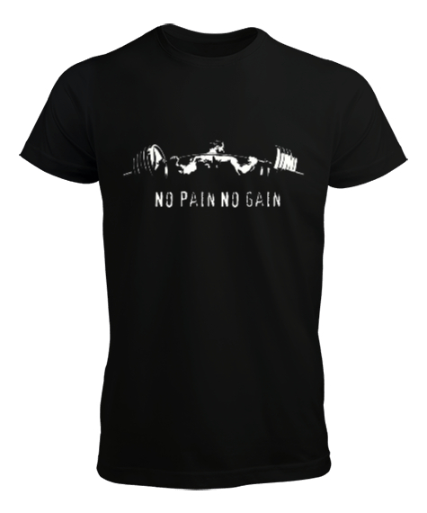 Tisho - No Pain No Gain Vücut Geliştirme GYM Bodybuilding Fitness Baskılı Siyah Erkek Tişört