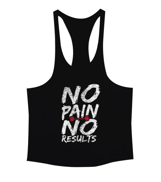 Tisho - No Pain No Results Baskılı Siyah Erkek Tank Top Atlet