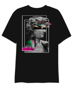 NO SİGNAL | David ön-arka çift baskılı t-shirt Oversize Unisex Tişört - Thumbnail