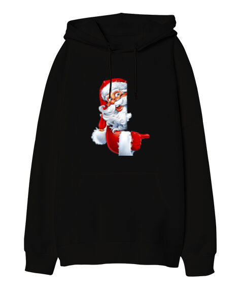 Tisho - Noel Baba Siyah Oversize Unisex Kapüşonlu Sweatshirt