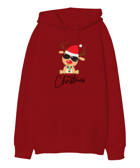 Tisho - Noel Kırmızı Oversize Unisex Kapüşonlu Sweatshirt