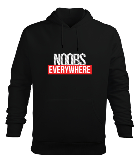 Tisho - Noobs Every Gamer Edition Baskılı Siyah Erkek Kapüşonlu Hoodie Sweatshirt