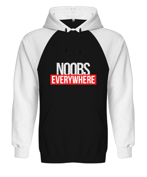 Tisho - Noobs Every Gamer Edition Baskılı Siyah/Beyaz Orjinal Reglan Hoodie Unisex Sweatshirt