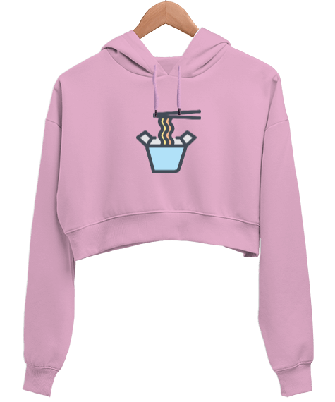 Tisho - Noodle tasarımlı Kadın Crop Hoodie Kapüşonlu Sweatshirt