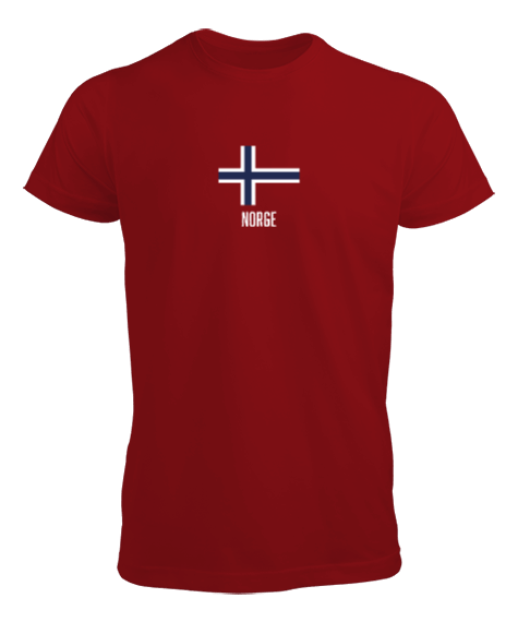 Tisho - Norge Norveç Bayrak Unisex Kırmızı T-Shirt Erkek Tişört