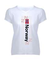 NORVEÇ NORWAY İSKANDİNAV SCANDINAVIAN NORGE SEYEHAT GEZİ Beyaz Kadın V Yaka Tişört - Tisho