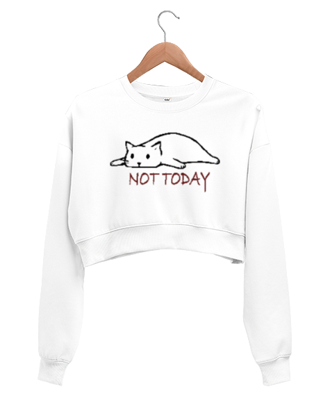 Tisho - Not Today - Bugün Değil V1 Beyaz Kadın Crop Sweatshirt