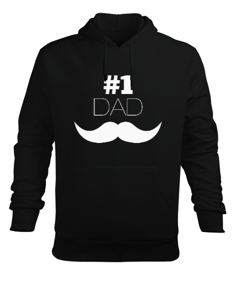 Tisho - Number One Dad - Babalar Günü Baskılı Siyah Erkek Kapüşonlu Hoodie Sweatshirt