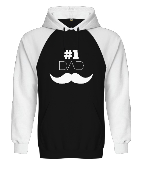 Tisho - Number One Dad - Babalar Günü Baskılı Siyah/Beyaz Orjinal Reglan Hoodie Unisex Sweatshirt