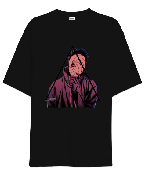 Tisho - Obito Uchiha ön ve arka baskılı Oversize Unisex Tişört