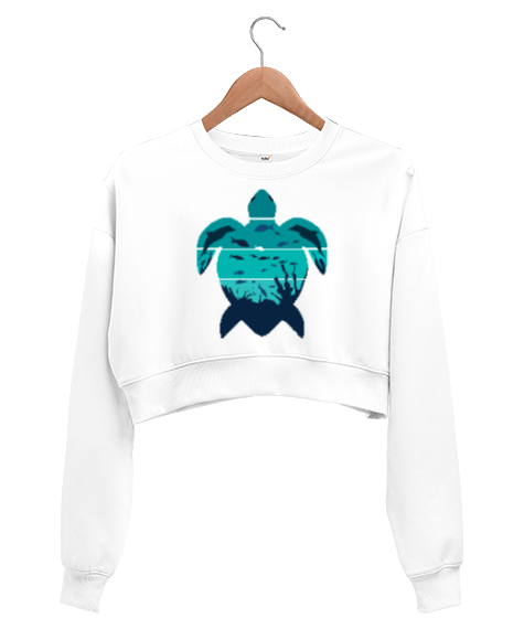 Tisho - OCEAN LIFE Beyaz Kadın Crop Sweatshirt