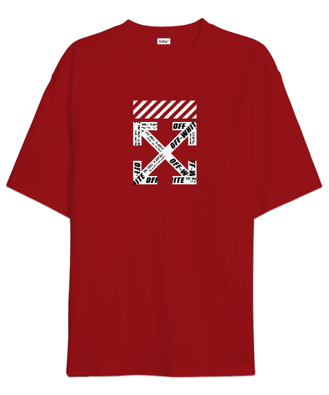 Tisho - Off -White X Kırmızı Oversize Unisex Tişört