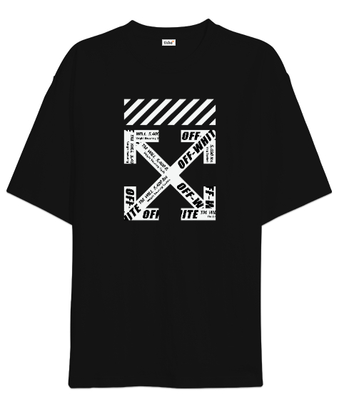 Tisho - Off -White X Siyah Oversize Unisex Tişört