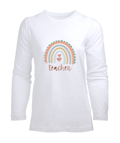 Öğretmen kalpli gök kuşağı Kadın Uzun Kol Tişört - Tisho