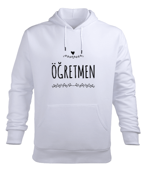 Tisho - Öğretmen kıyafeti kalpli Beyaz Erkek Kapüşonlu Hoodie Sweatshirt