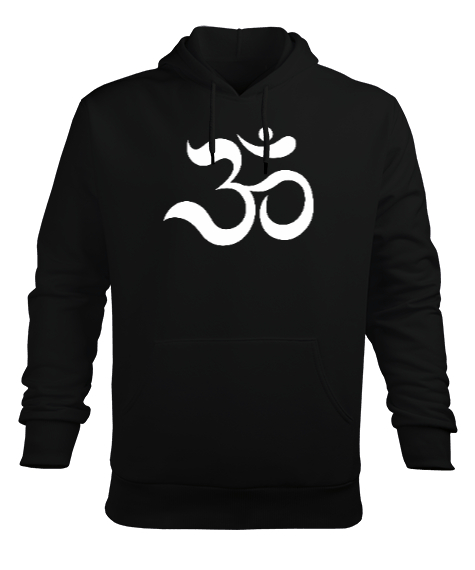 Tisho - OHM Sembolü Yoga Meditasyon Baskılı Siyah Erkek Kapüşonlu Hoodie Sweatshirt