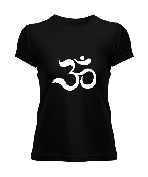 Tisho - OHM Sembolü Yoga Meditasyon Baskılı Siyah Kadın Tişört