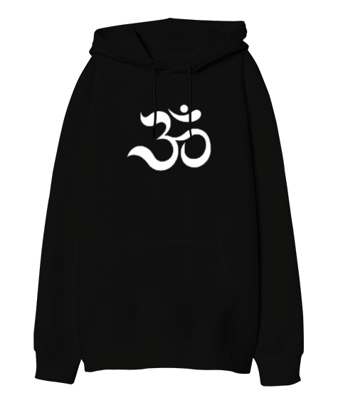 Tisho - OHM Sembolü Yoga Meditasyon Baskılı Siyah Oversize Unisex Kapüşonlu Sweatshirt