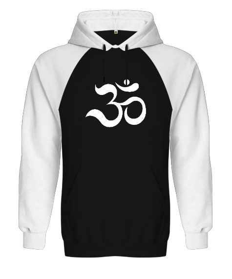 Tisho - OHM Sembolü Yoga Meditasyon Baskılı Siyah/Beyaz Orjinal Reglan Hoodie Unisex Sweatshirt