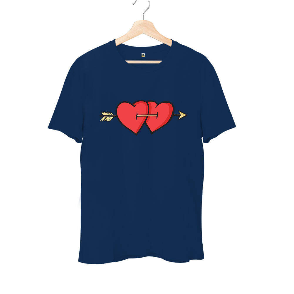 Ok Kalp Temalı Unisex Kısa Kol Tişört