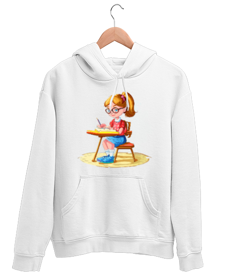 Tisho - Okul Kızı Beyaz Unisex Kapşonlu Sweatshirt