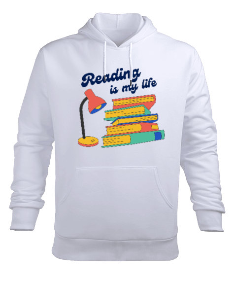 Okumak benim hayatım kitaplar ve ışık Erkek Kapüşonlu Hoodie Sweatshirt