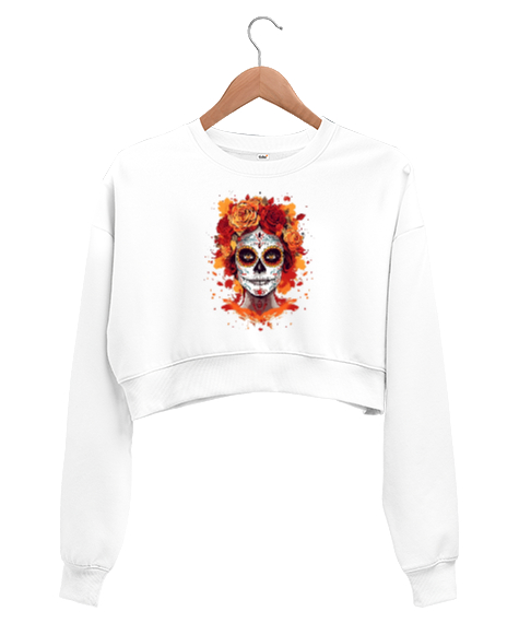 Tisho - ÖLÜM MASKESİ Beyaz Kadın Crop Sweatshirt