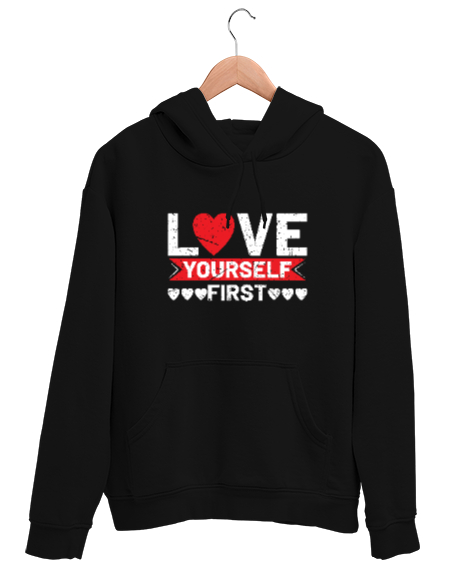 Tisho - Önce Kendini Sev - Love Yourself Siyah Unisex Kapşonlu Sweatshirt