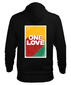 ONE LOVE BASKILI ERKEK KAPŞONLU SİYAH HOODİE SWEATSHİRT Erkek Kapüşonlu Hoodie Sweatshirt - Thumbnail