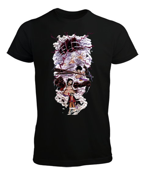 Tisho - One Piece Anime Tasarım Baskılı Siyah Erkek Tişört