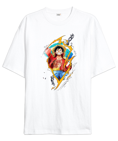 Tisho - One Piece Luffy Beyaz Oversize Unisex Tişört