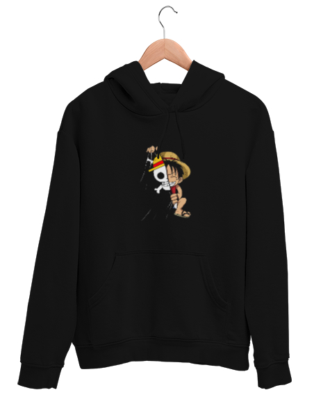 Tisho - One Piece Luffy Siyah Unisex Kapşonlu Sweatshirt