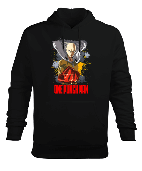 Tisho - One Punch Man Saitama Siyah Erkek Kapüşonlu Hoodie Sweatshirt