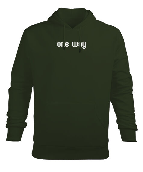 Tisho - One Way Haki Yeşili Erkek Kapüşonlu Hoodie Sweatshirt