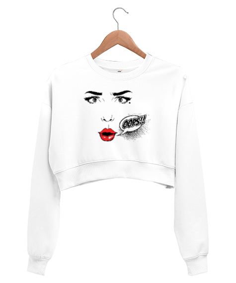 Tisho - OPSS - Woman Face Beyaz Kadın Crop Sweatshirt