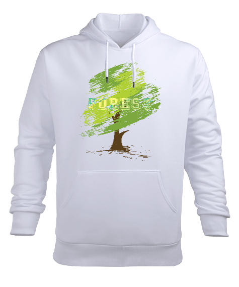 Tisho - Orman Tasarım Beyaz Erkek Kapüşonlu Hoodie Sweatshirt