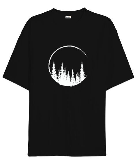 Tisho - Ormandaki Ağaçlar Baskılı Siyah Oversize Unisex Tişört