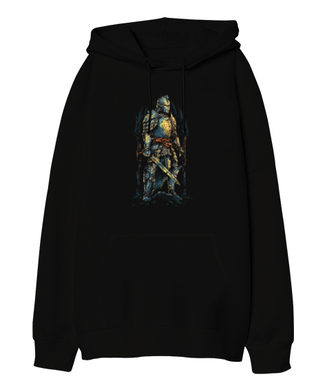 Tisho - Ortaçağ Şövalyesi ve Zırhı Medieval Knight Armor Siyah Oversize Unisex Kapüşonlu Sweatshirt