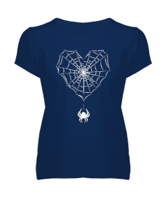 örümcek kalp Kadın V Yaka Tişört - Tisho
